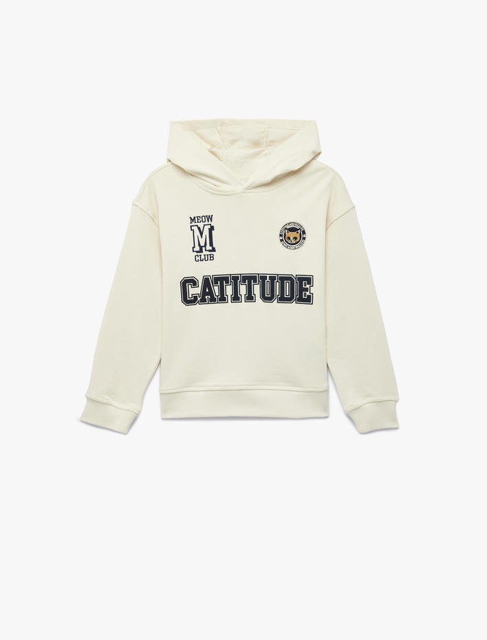 Kız Çocuk Pamuklu Nakış Detaylı Uzun Kollu Kapşonlu Sweatshirt