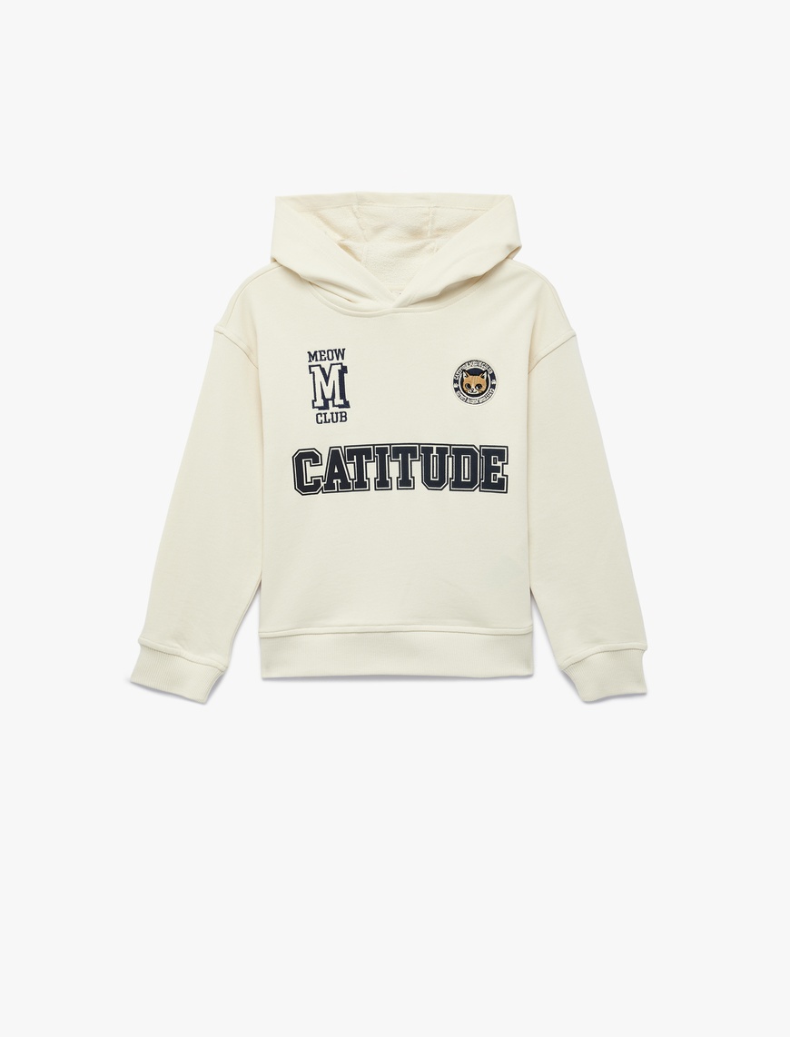 Koton Pamuklu Nakış Detaylı Uzun Kollu Kapşonlu Sweatshirt