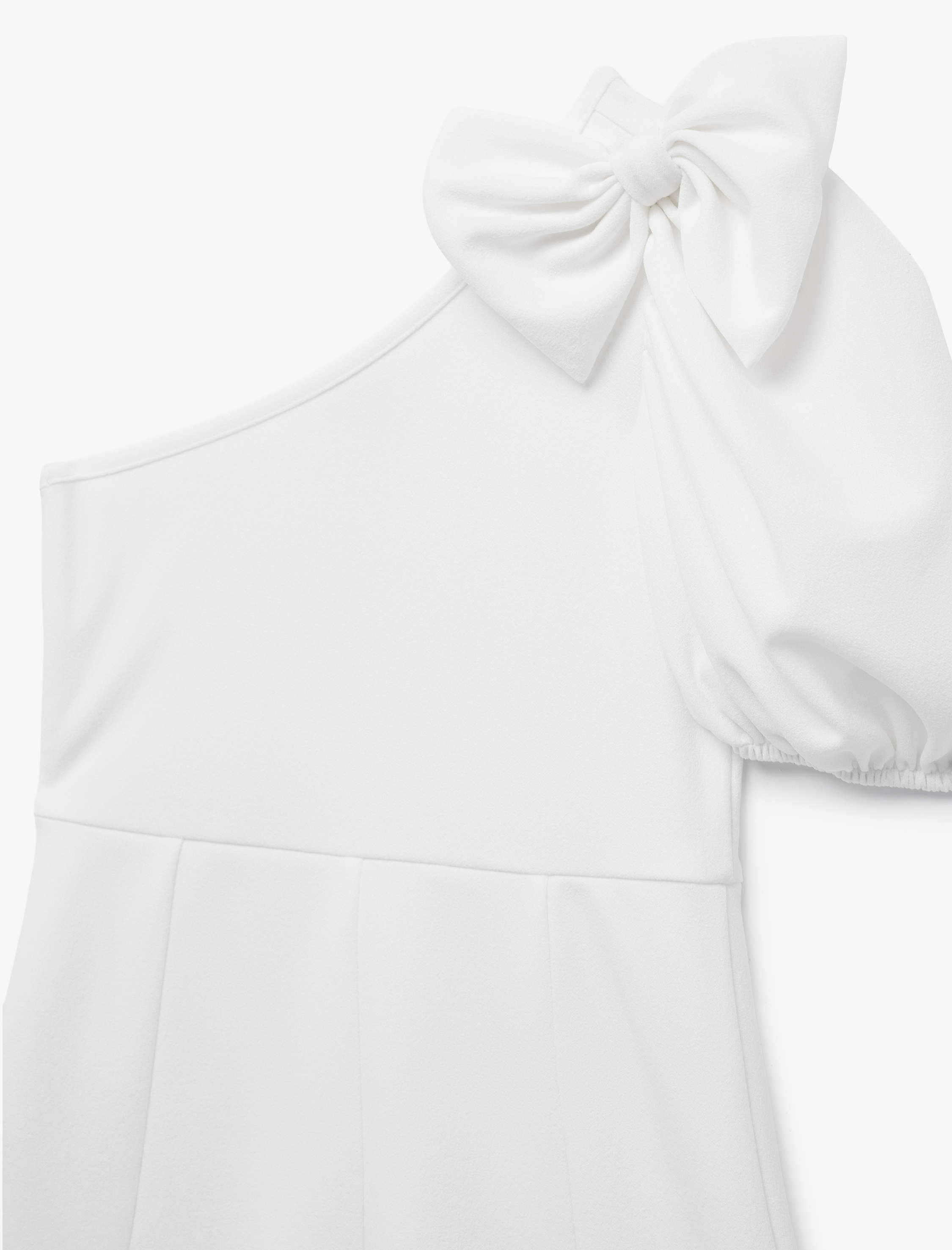  Kız Çocuk Fiyonk Detaylı Karpuz Kollu Tek Omuz Elbise