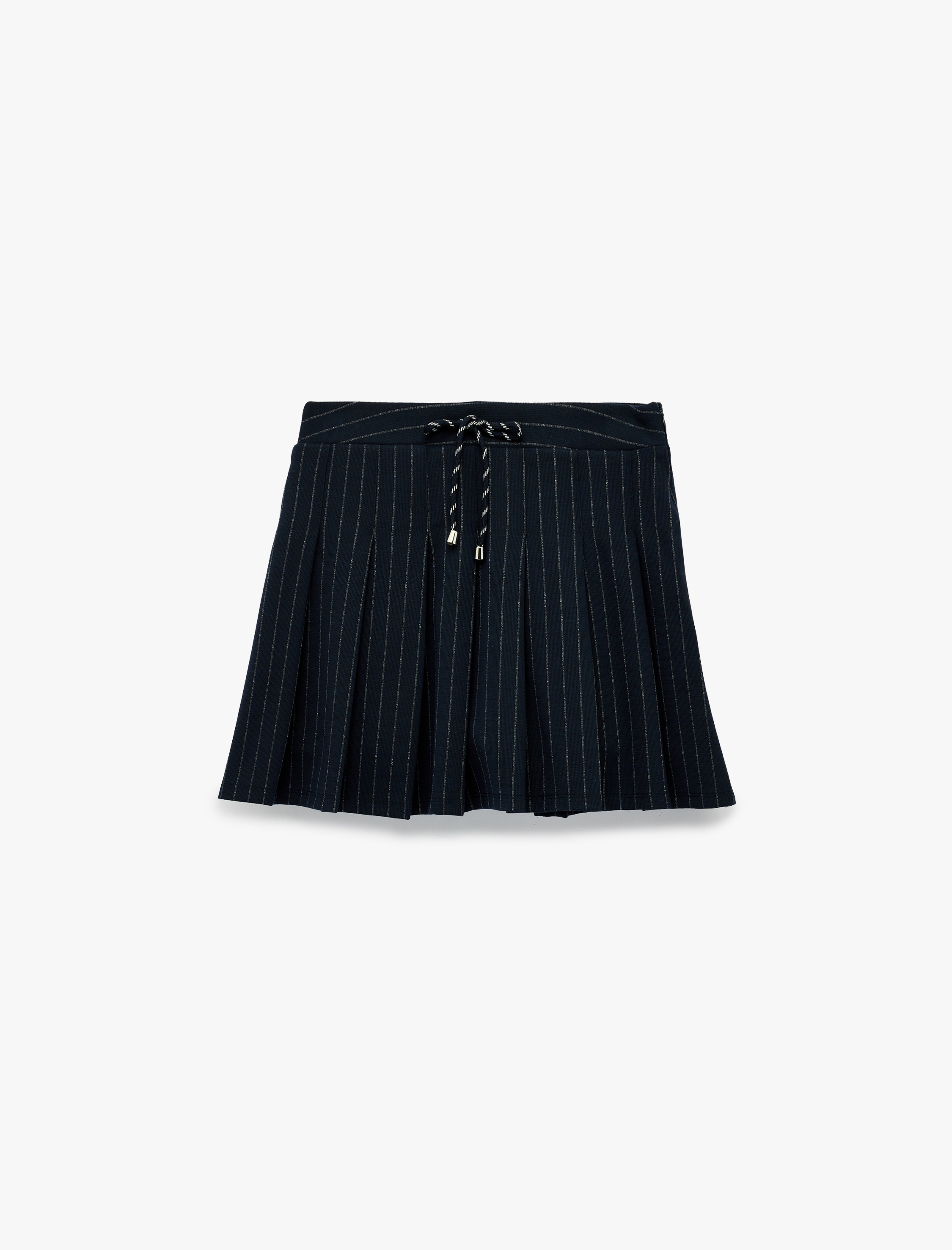   Viskon Karışımlı Pileli Beli Bağcıklı Mini Şort Etek