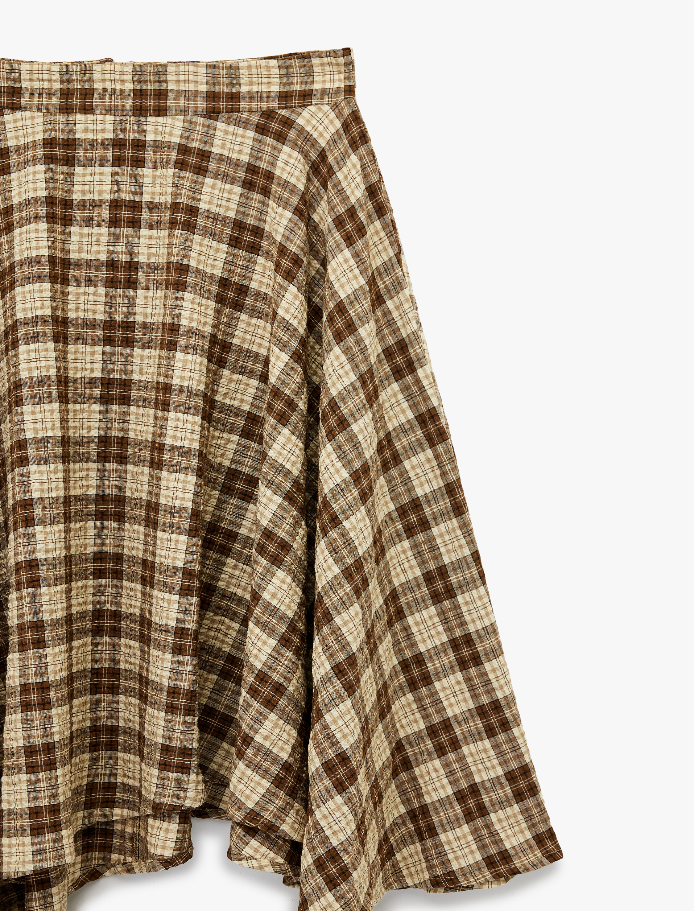   Rahat Kalıp Normal Bel Viskon Karışımlı Ekoseli Midi Asimetrik Etek