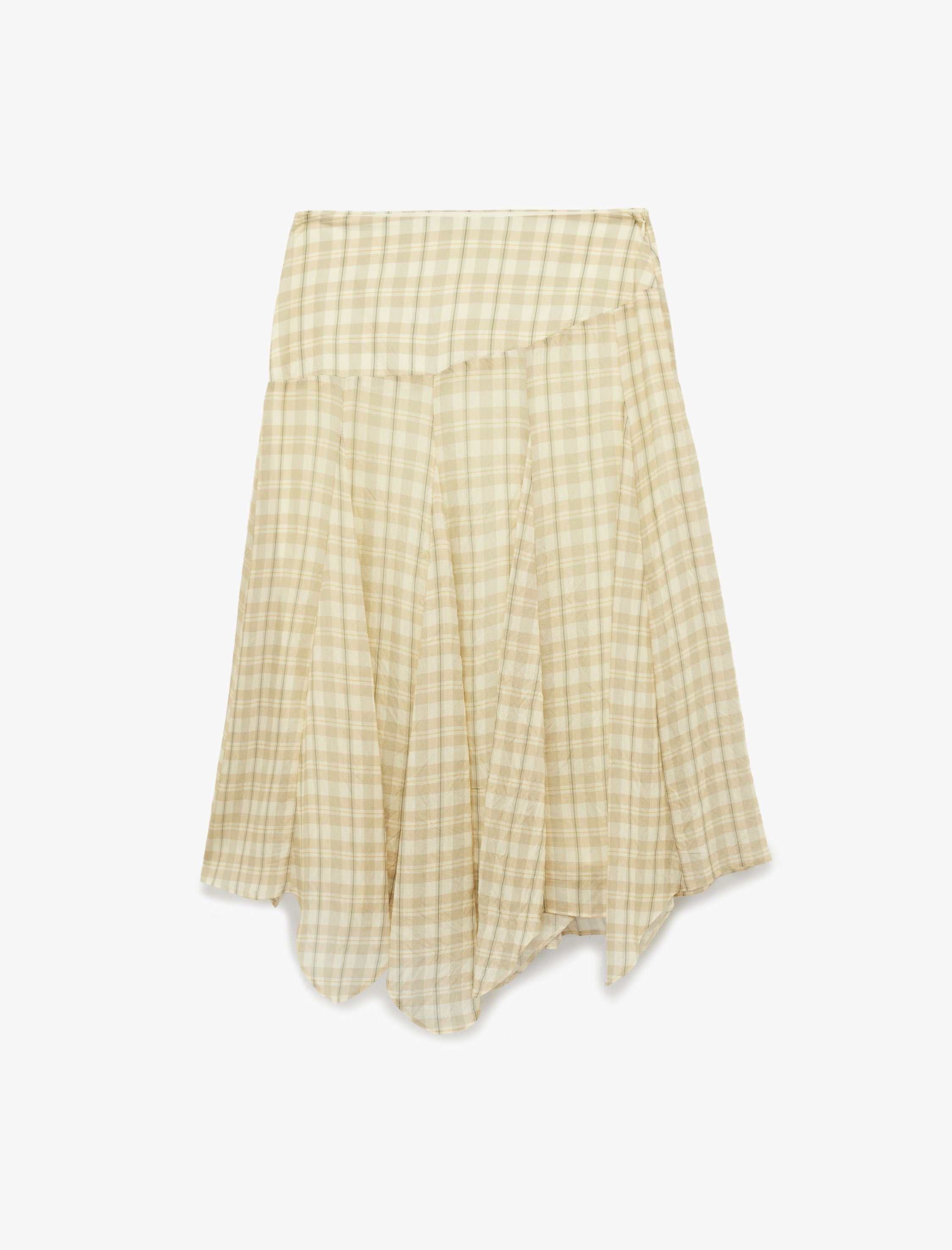   Rahat Kalıp Normal Bel Asimetrik Kesim Viskon Karışımlı Midi Ekoseli Etek