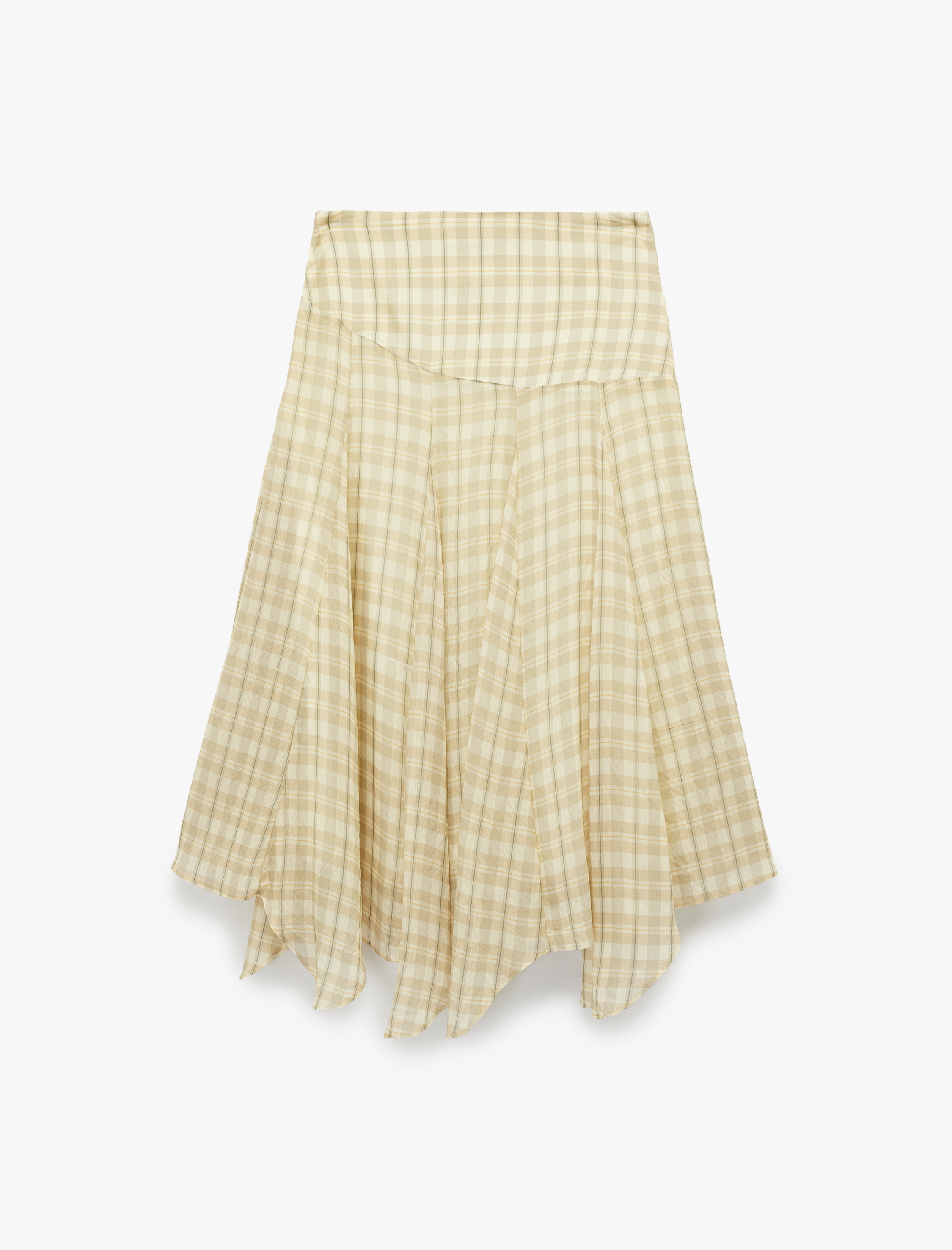   Rahat Kalıp Normal Bel Asimetrik Kesim Viskon Karışımlı Midi Ekoseli Etek