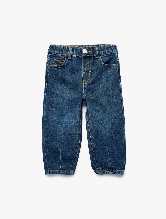 Kız Bebek Pamuklu Loose Fit Balon Form Denim Pantolon