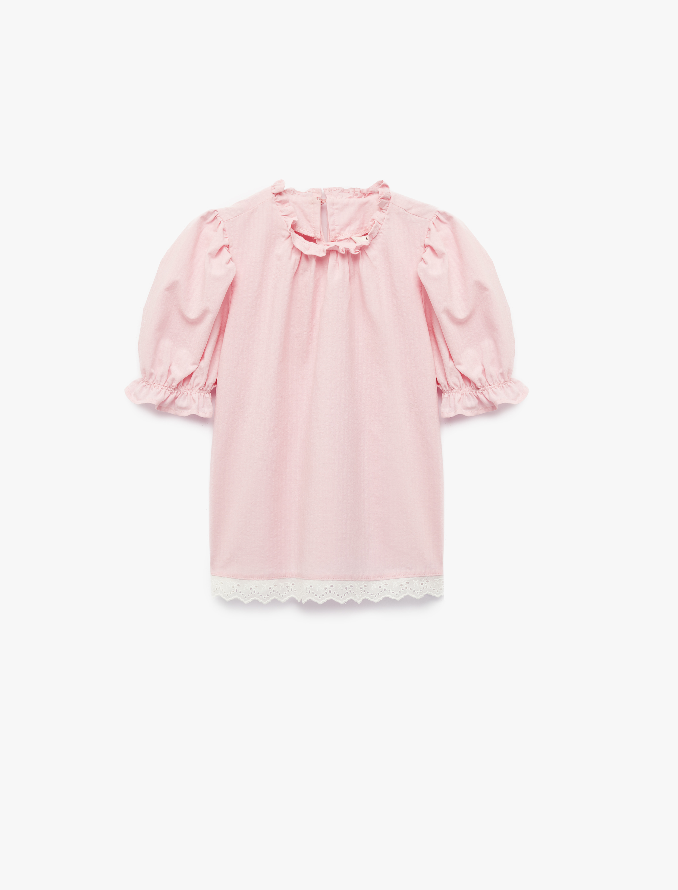  Kız Çocuk Fırfırlı Detaylı Bisiklet Yaka Kısa Kollu Pamuklu  Bluz