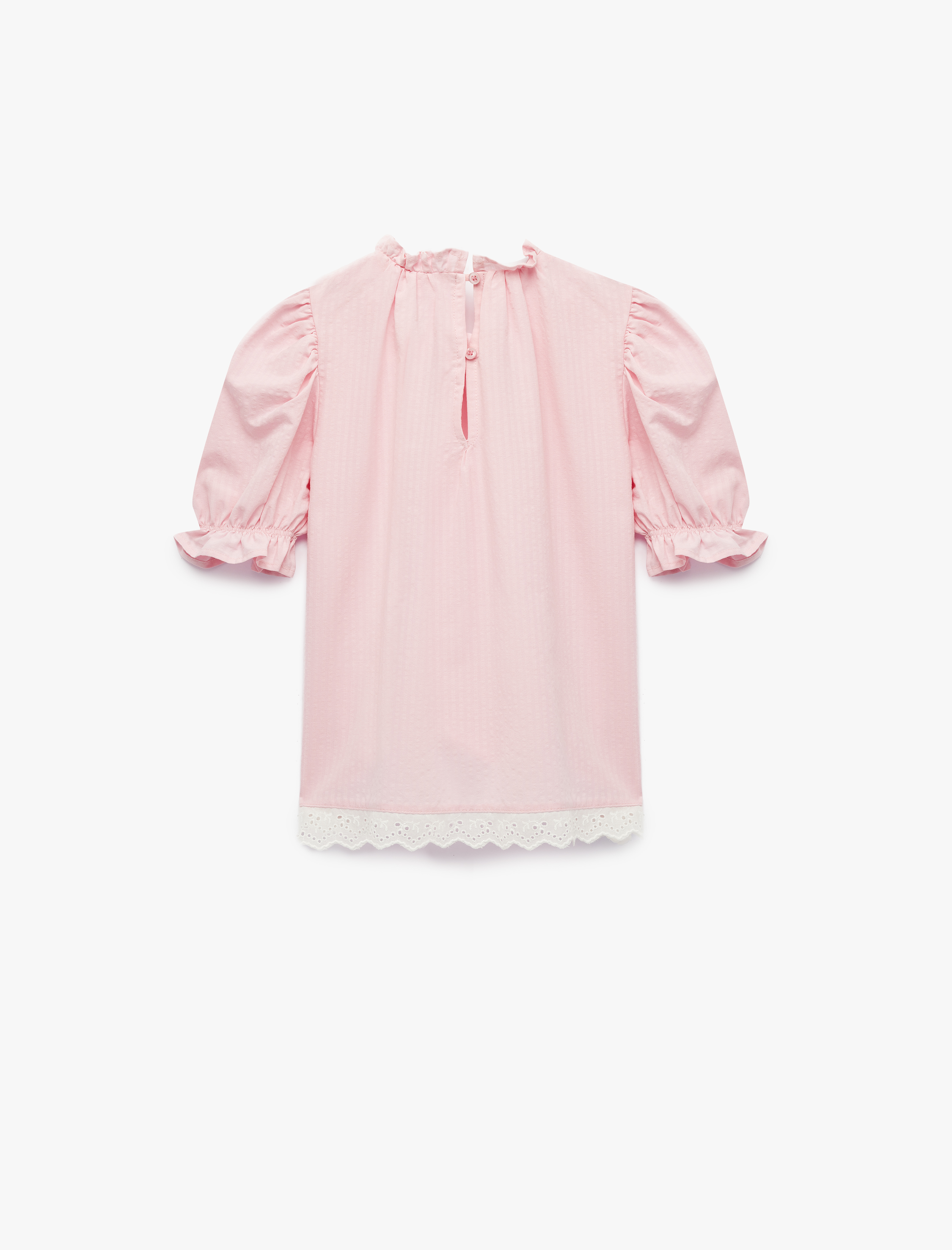  Kız Çocuk Fırfırlı Detaylı Bisiklet Yaka Kısa Kollu Pamuklu  Bluz