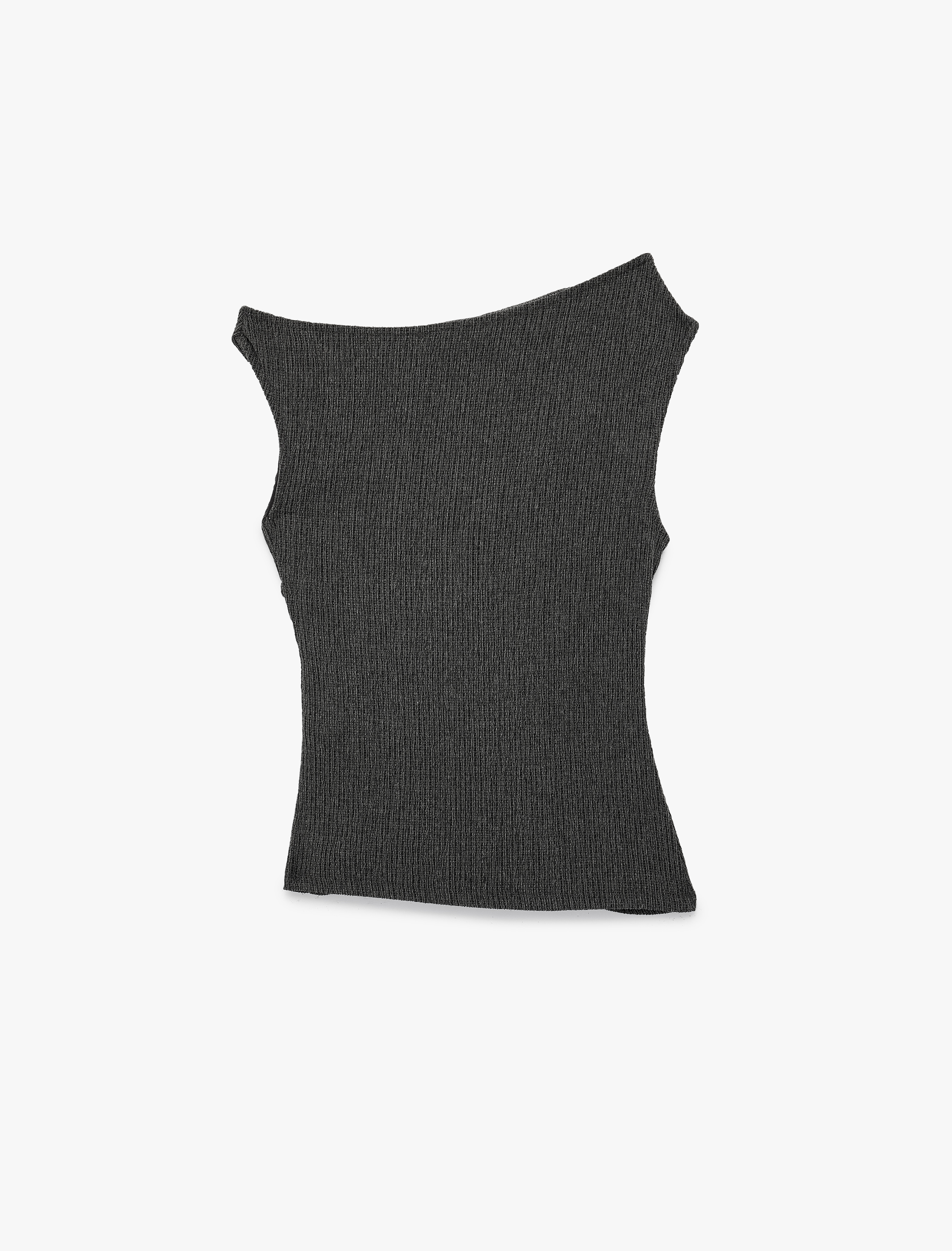   Slim Fit Drape Detaylı Asimetrik Yaka Kolsuz Bluz