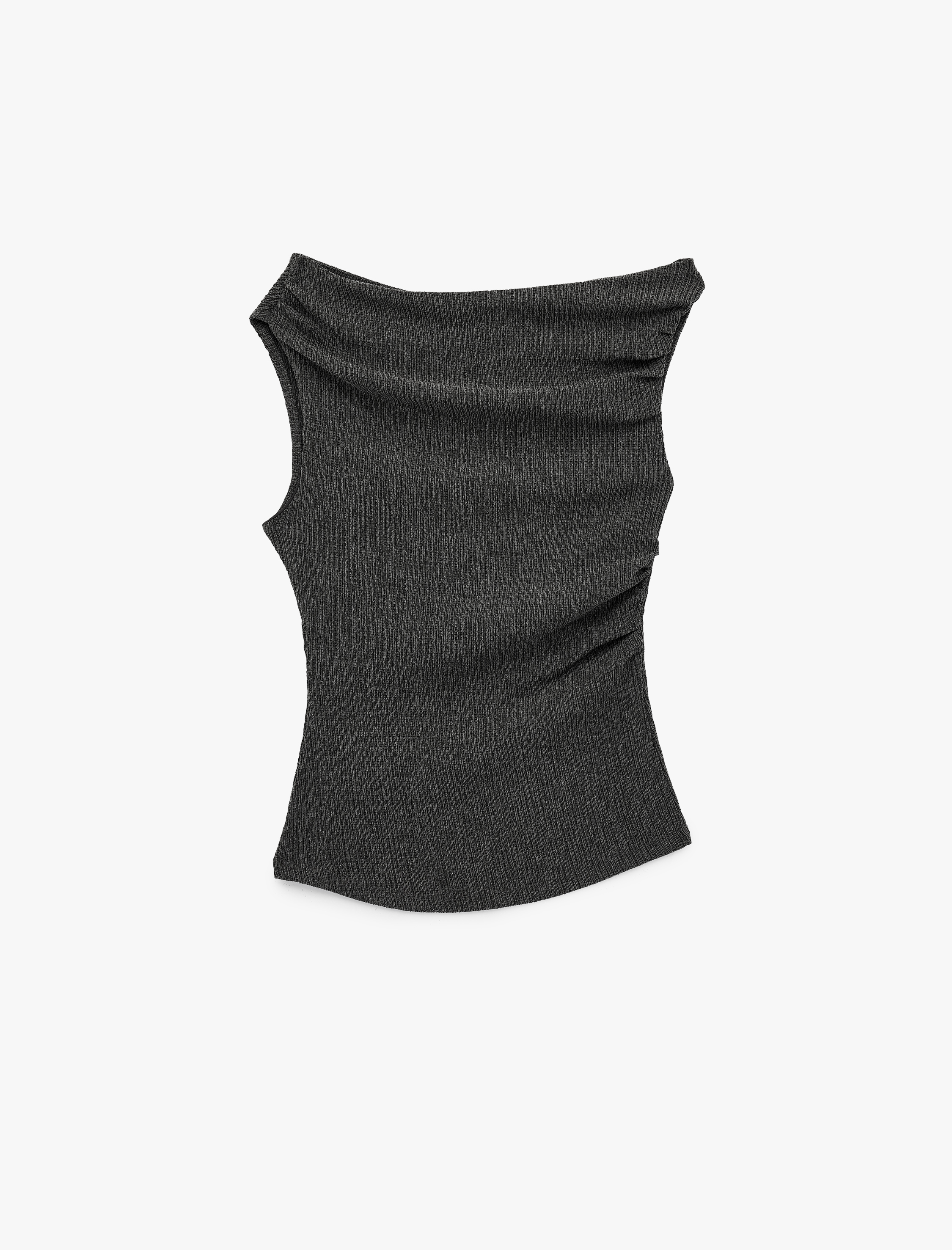   Slim Fit Drape Detaylı Asimetrik Yaka Kolsuz Bluz