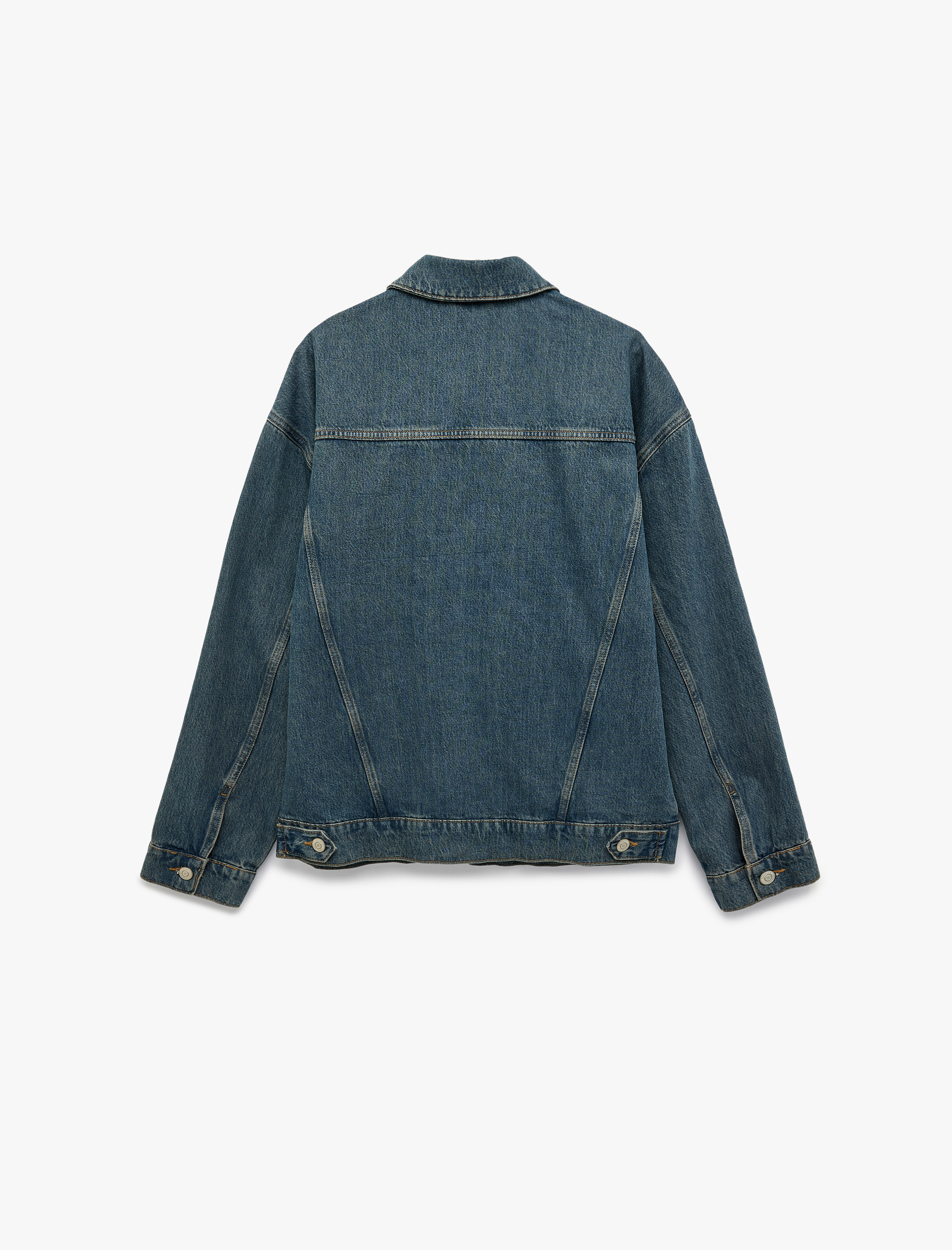   Pamuklu Uzun Kollu Kapaklı Cepli Gömlek Yaka Düğmeli Jean Ceket