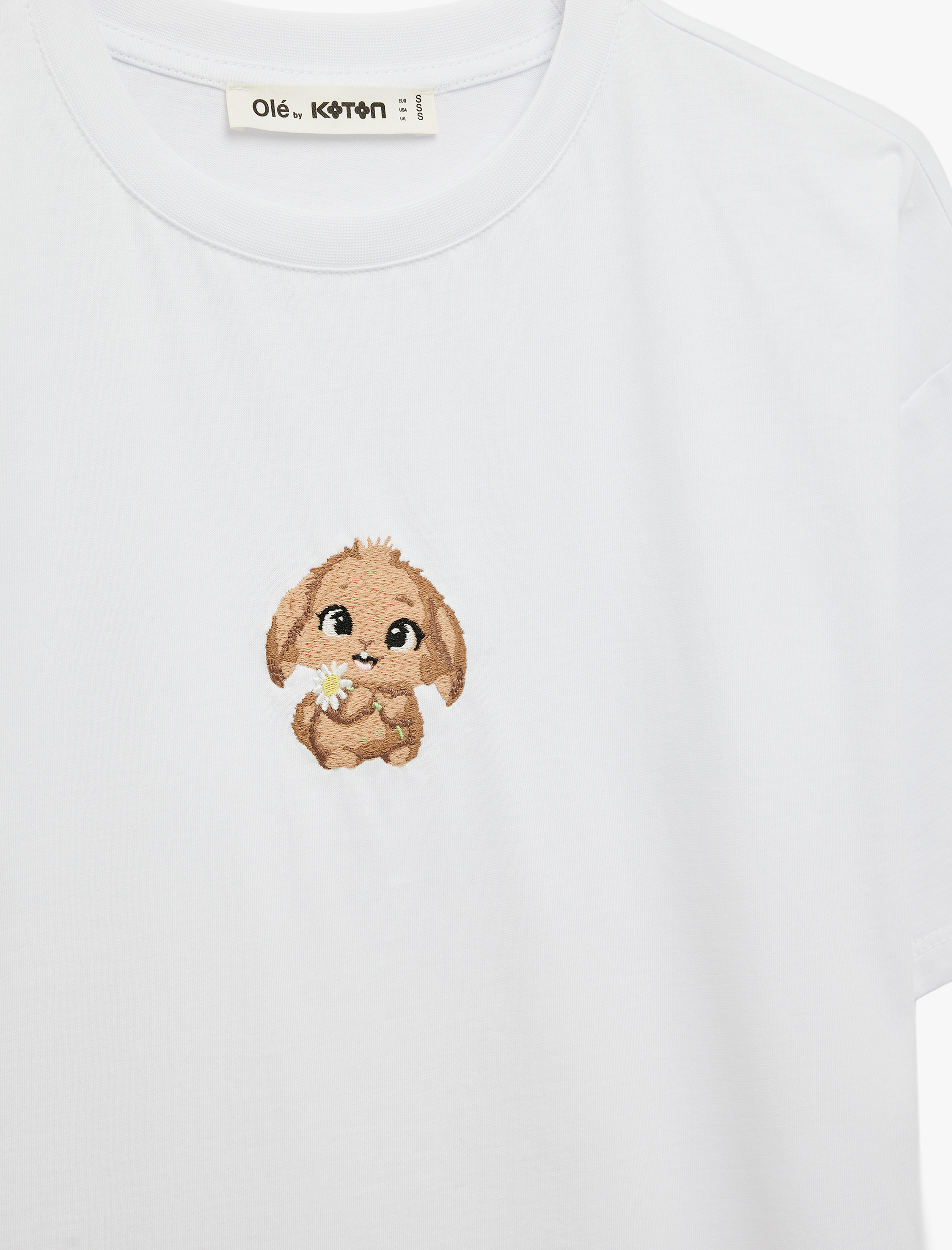   Rahat Kalıp Kısa Kollu Bisiklet Yaka Pamuklu Köpek Nakışlı Tişört