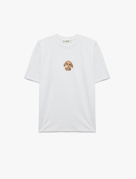 Rahat Kalıp Kısa Kollu Bisiklet Yaka Pamuklu Köpek Nakışlı Tişört