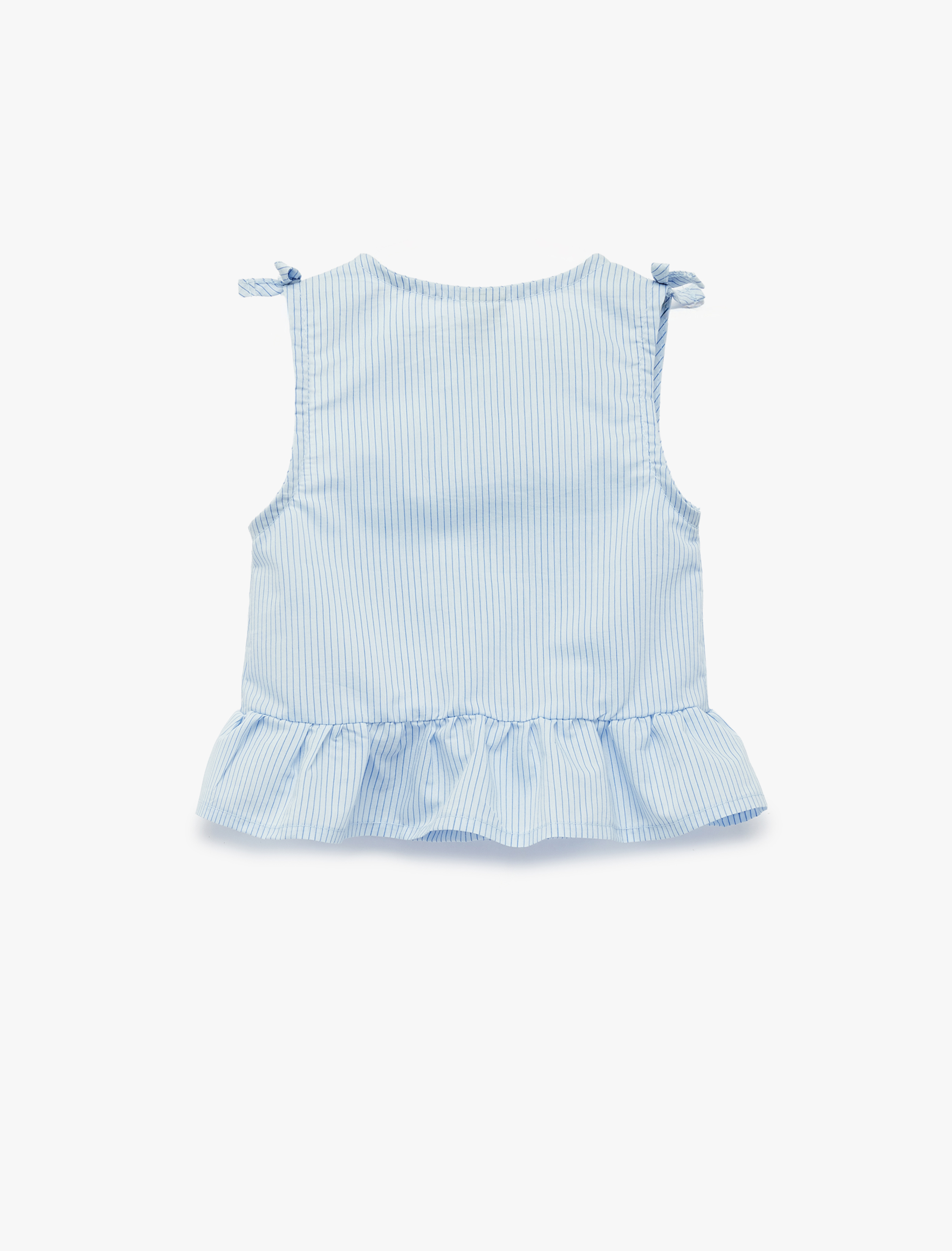  Kız Bebek Fiyonk Detaylı Pamuklu Kolsuz Bisiklet Yaka Çizgili Bluz