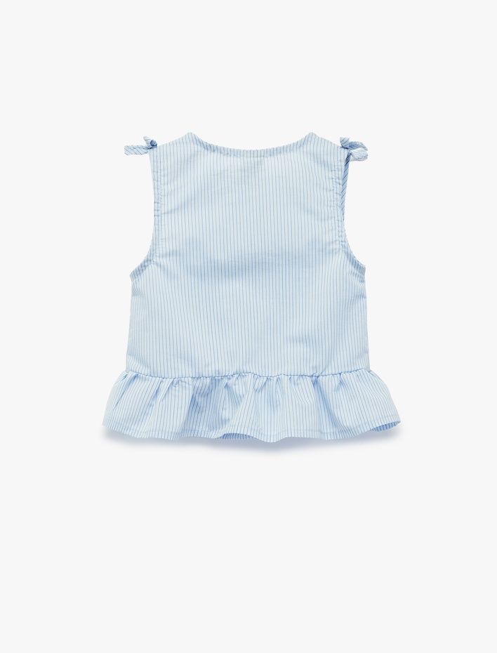 Kız Bebek Fiyonk Detaylı Pamuklu Kolsuz Bisiklet Yaka Çizgili Bluz