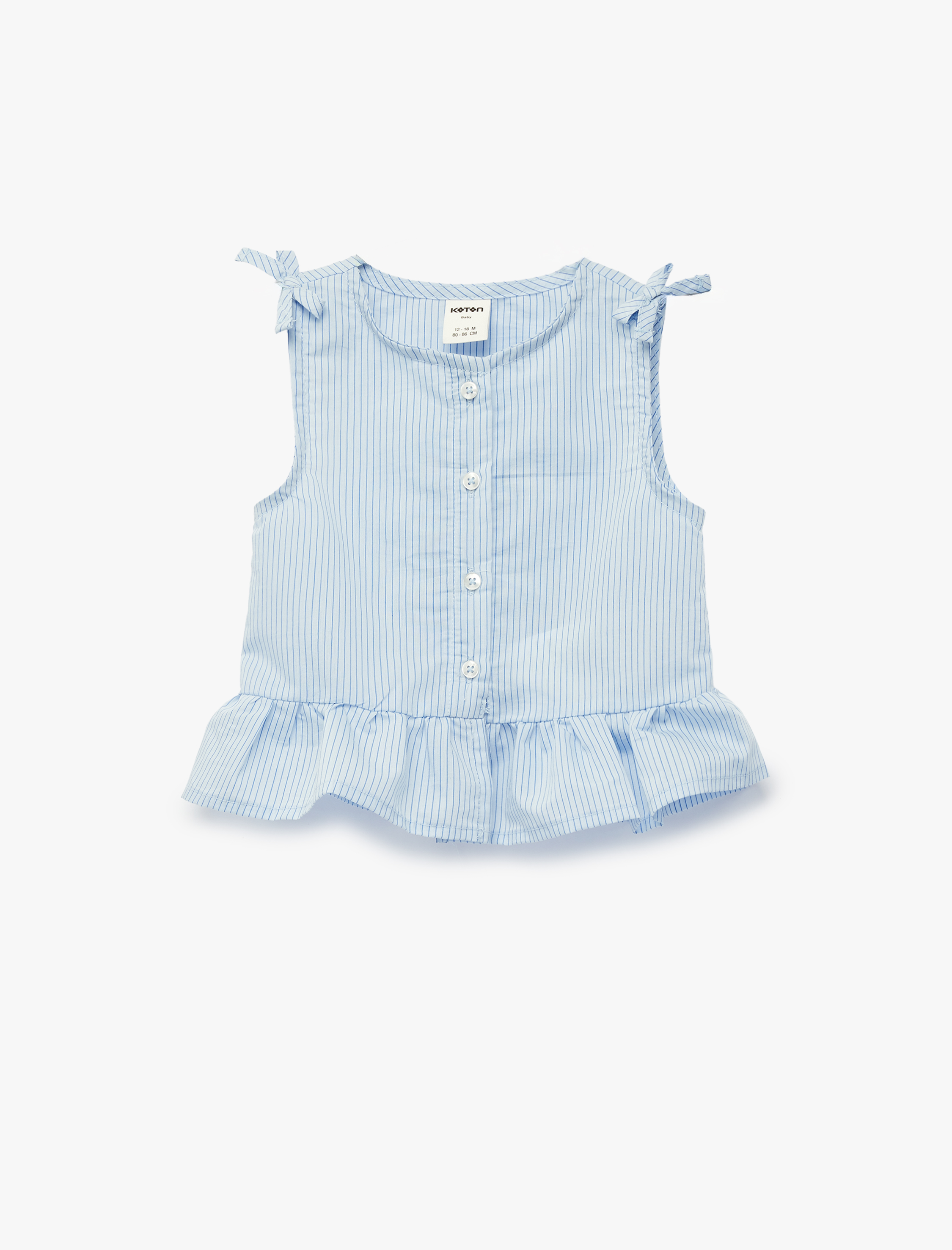  Kız Bebek Fiyonk Detaylı Pamuklu Kolsuz Bisiklet Yaka Çizgili Bluz