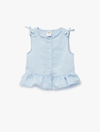 Fiyonk Detaylı Pamuklu Kolsuz Bisiklet Yaka Çizgili Bluz