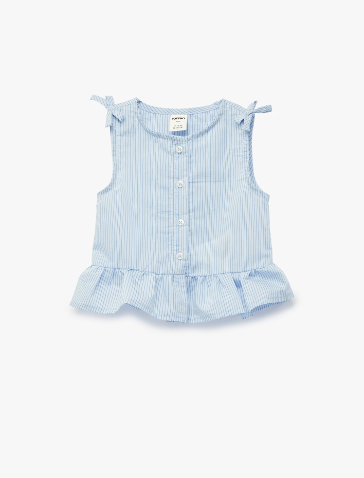 Kız Bebek Fiyonk Detaylı Pamuklu Kolsuz Bisiklet Yaka Çizgili Bluz