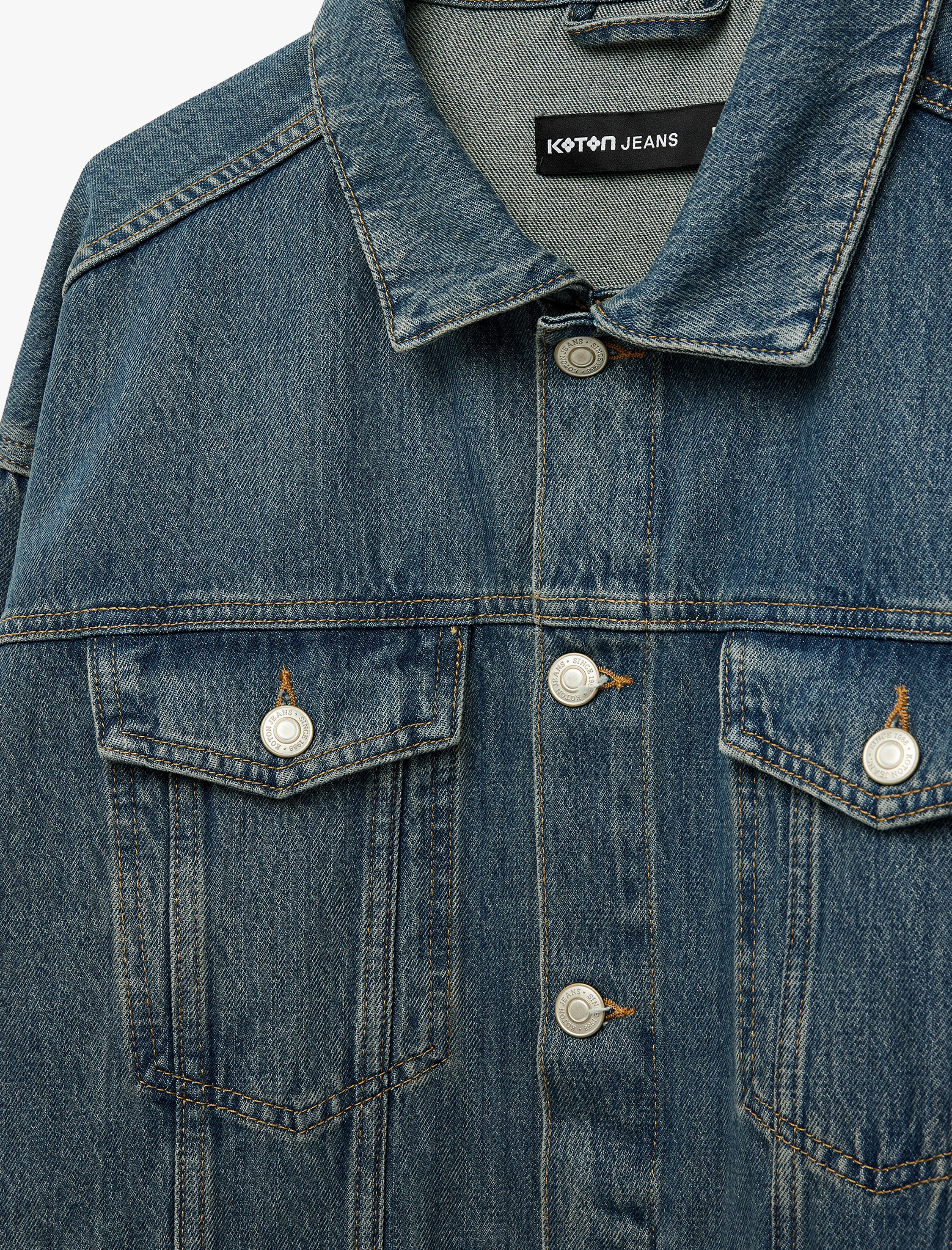   Pamuklu Uzun Kollu Kapaklı Cepli Gömlek Yaka Düğmeli Jean Ceket