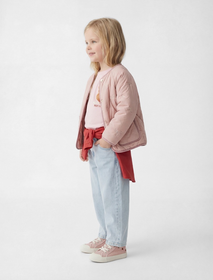 Kız Bebek Uzun Kollu Bisiklet Yaka Cepli Mevsimlik Ceket
