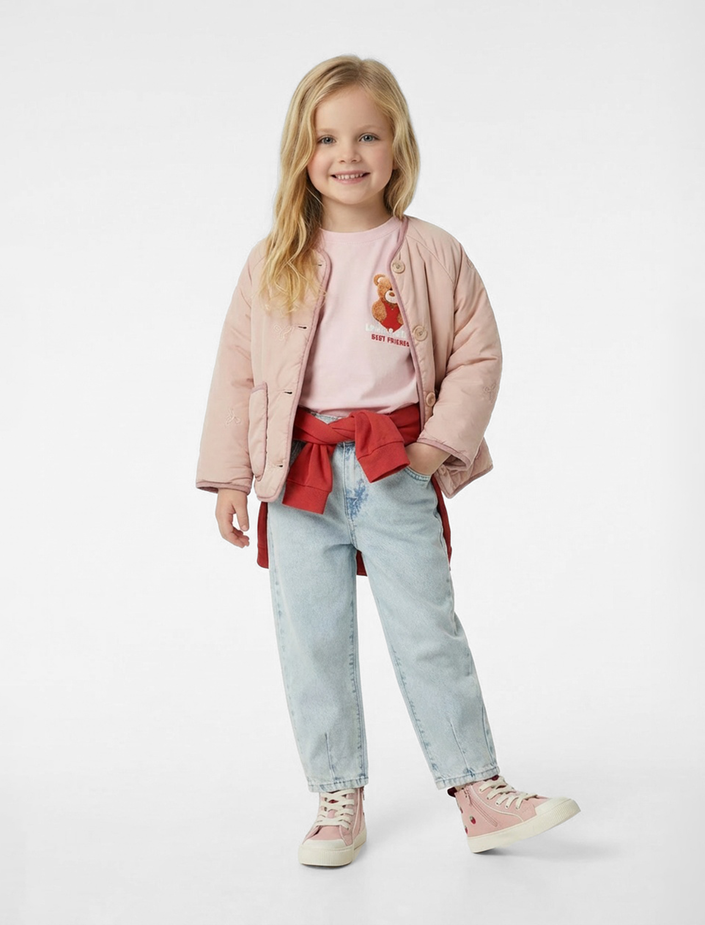  Kız Bebek Uzun Kollu Bisiklet Yaka Cepli Mevsimlik Ceket