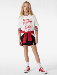 Baskılı Kısa Kollu Bisiklet Yaka Pamuklu Tişört