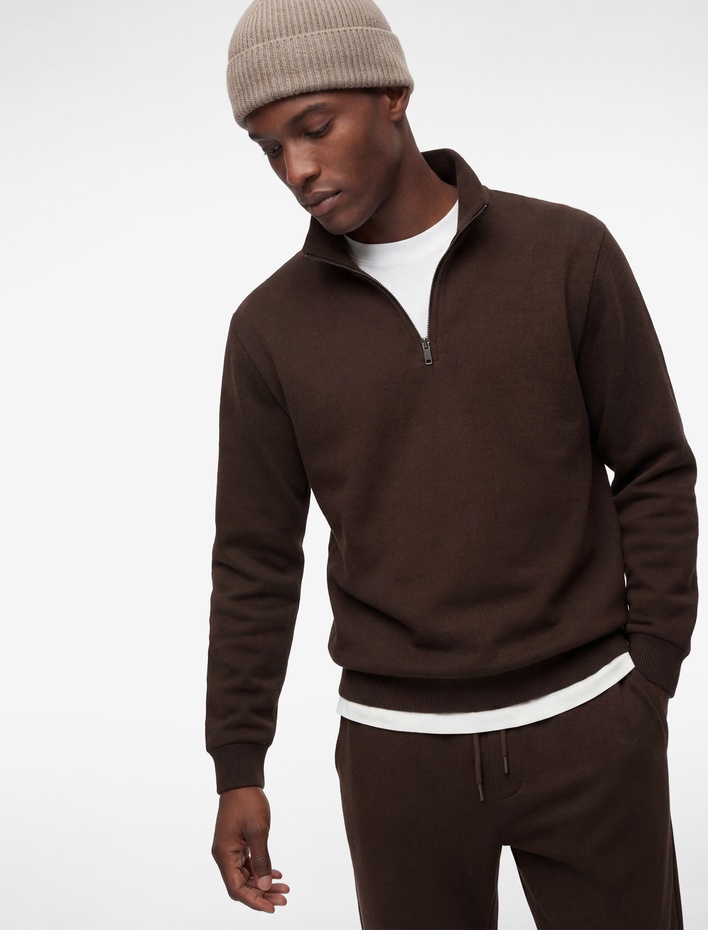  Regular Fit Uzun Kollu Basic Yarım Fermuarlı Sweatshirt