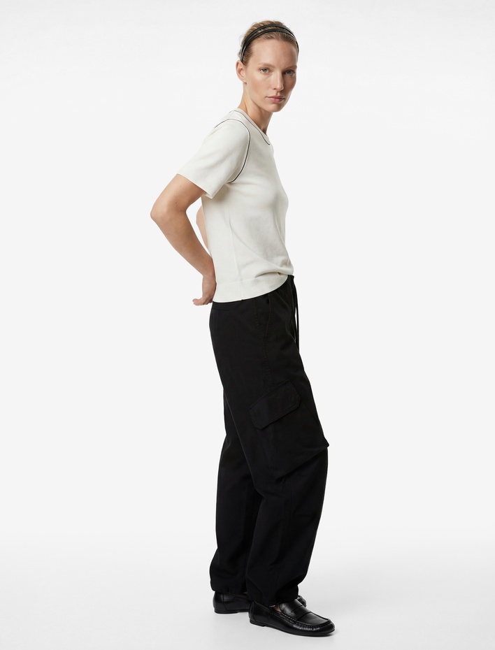  Çizgi Detaylı Kısa Kollu Bisiklet Yaka Triko Kazak