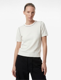 Çizgi Detaylı Kısa Kollu Bisiklet Yaka Triko Kazak