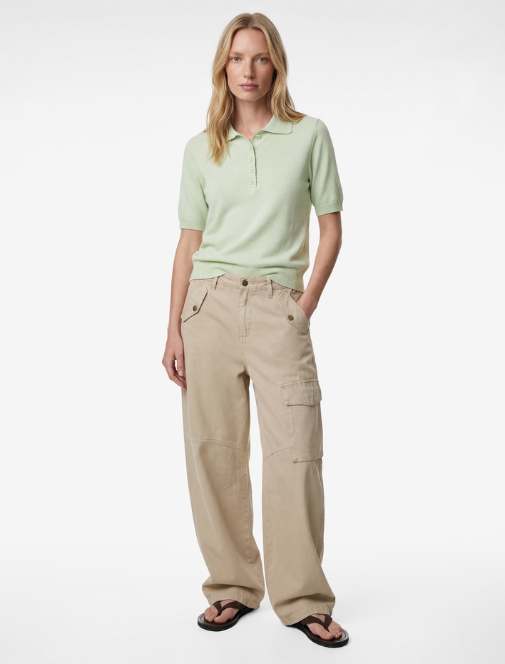  Düğmeli Kısa Kollu Polo Yaka Triko Kazak