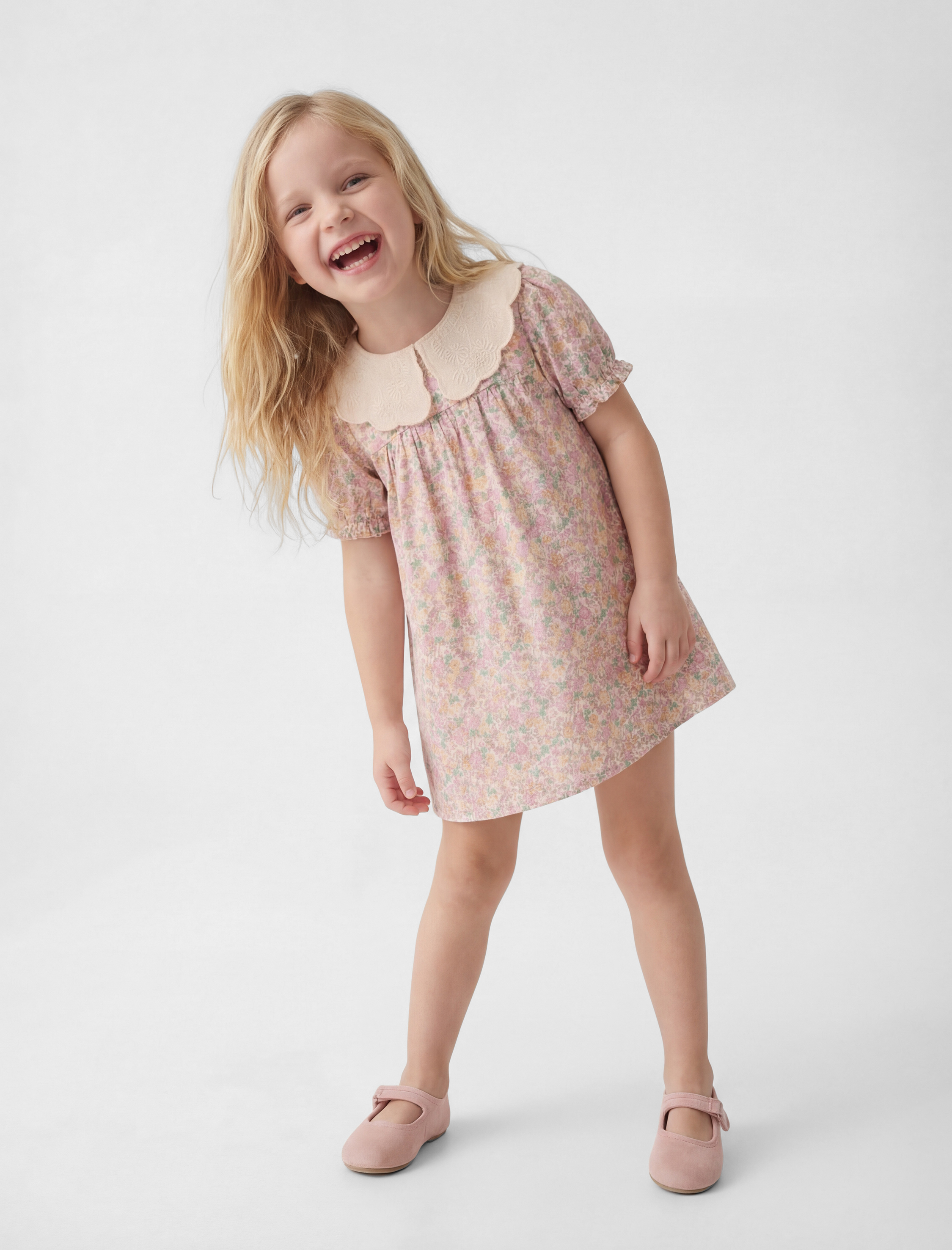 Kız Bebek Pamuklu Kısa Kollu A Kesim Bebe Yaka Çiçekli Elbise