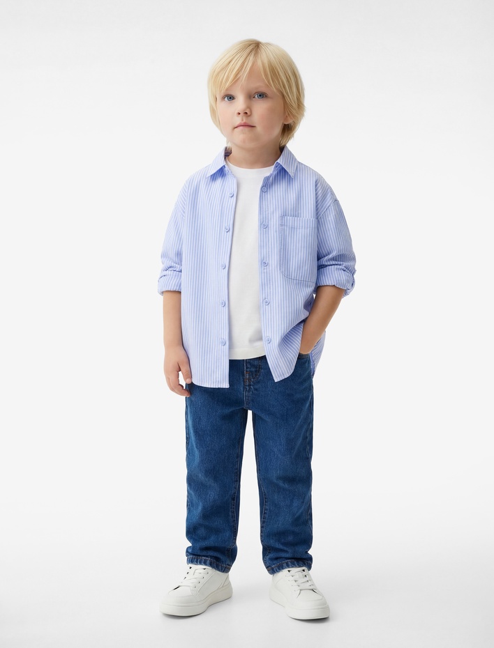 Erkek Bebek Pamuklu Cepli Düğmeli Denim Pantolon