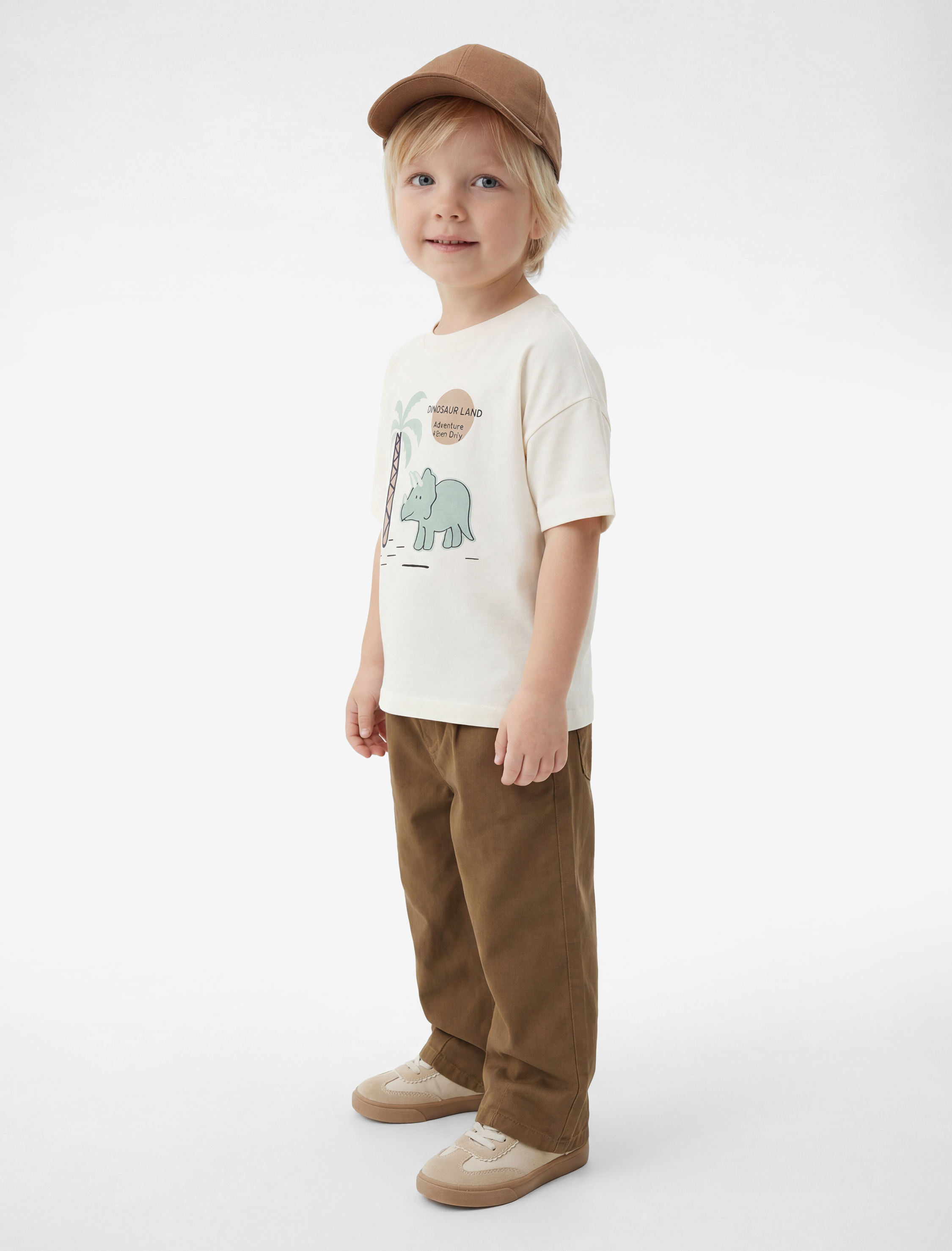  Erkek Bebek Dinozor Baskılı Kısa Kollu Bisiklet Yaka Pamuklu Oversize Tişört