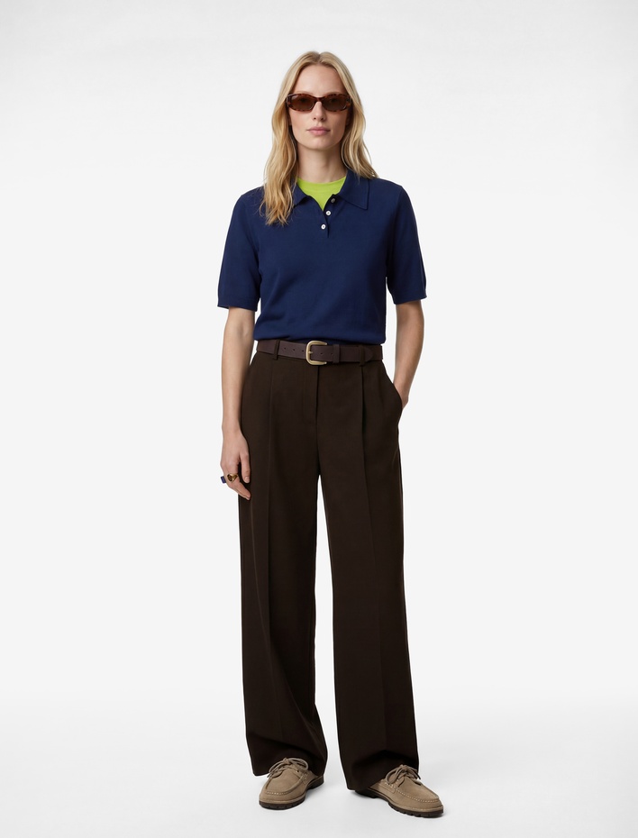  Pamuklu Düğmeli Polo Yaka Kısa Kollu Triko Kazak