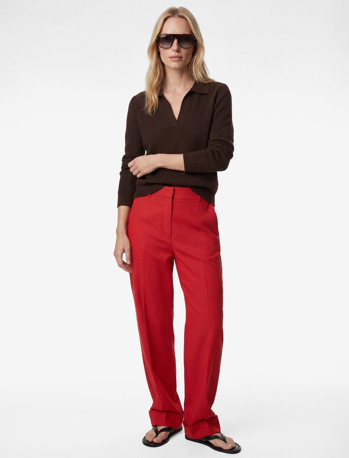  Uzun Kollu Viskon Karışımlı Polo Yaka Triko Kazak