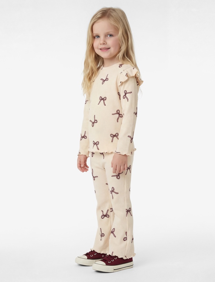 Kız Bebek Pamuklu Fiyonk Desenli Fırfırlı 2'li Takım