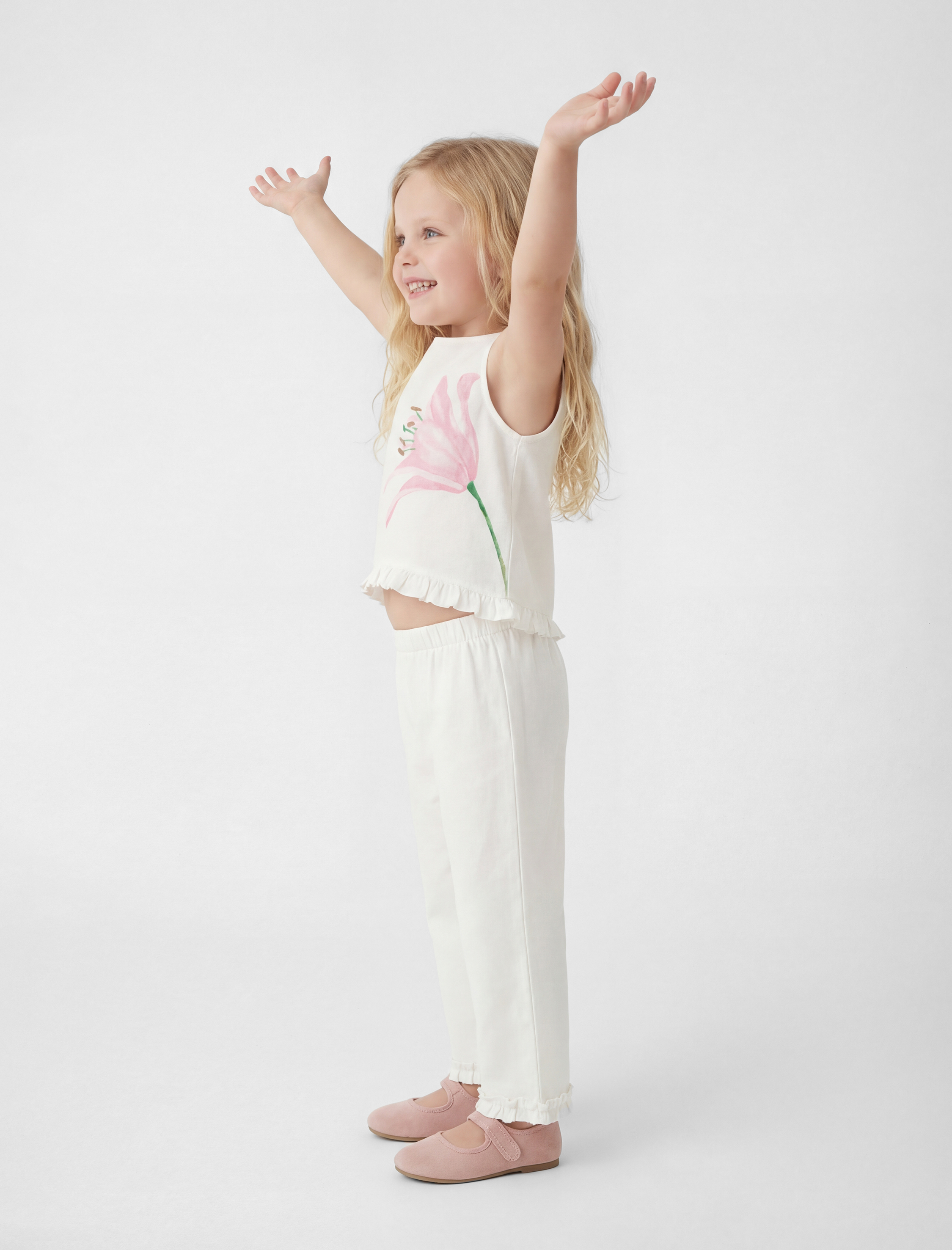  Kız Bebek Pamuklu Beli Lastikli Geniş Paça Pantolon