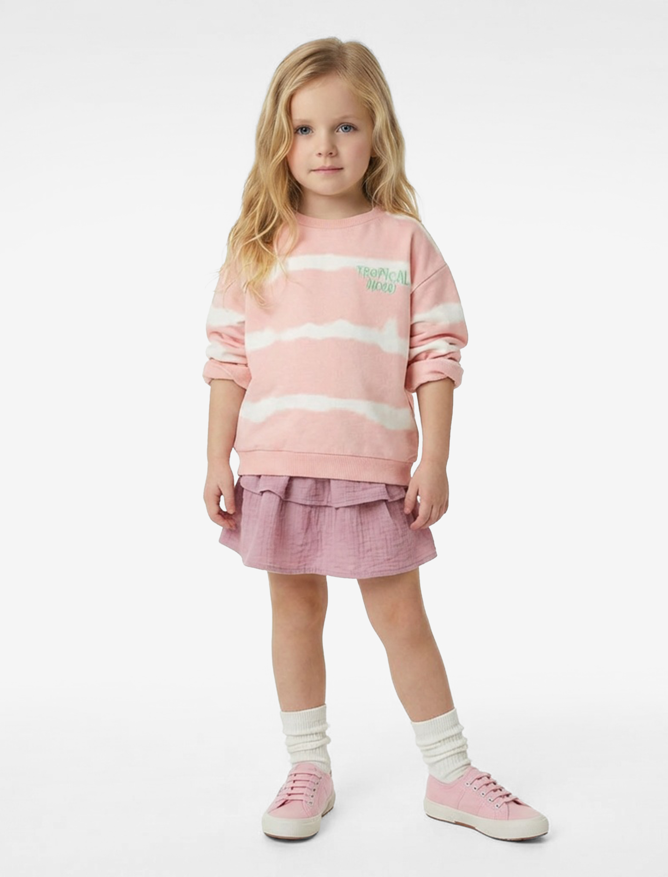  Kız Bebek Gipeli Katlı Diz Üstü Keten Görünümlü Fırfırlı Etek