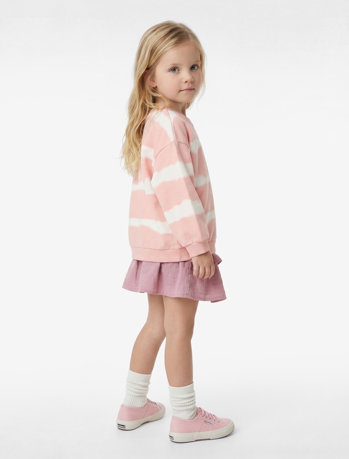 Kız Bebek Gipeli Katlı Diz Üstü Keten Görünümlü Fırfırlı Etek