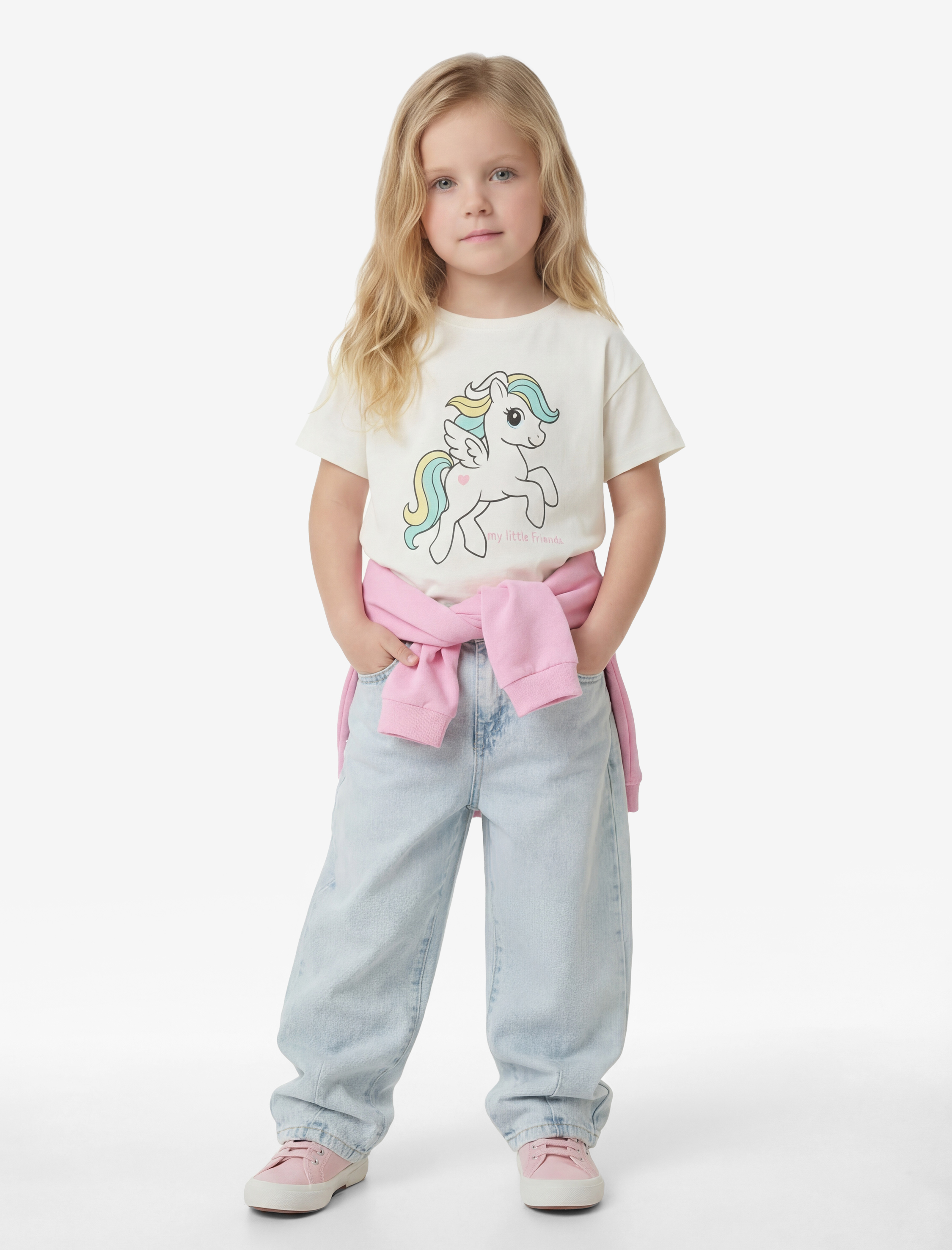  Kız Bebek Kısa Kollu Bisiklet Yaka Pamuklu Unicorn Baskılı Tişört