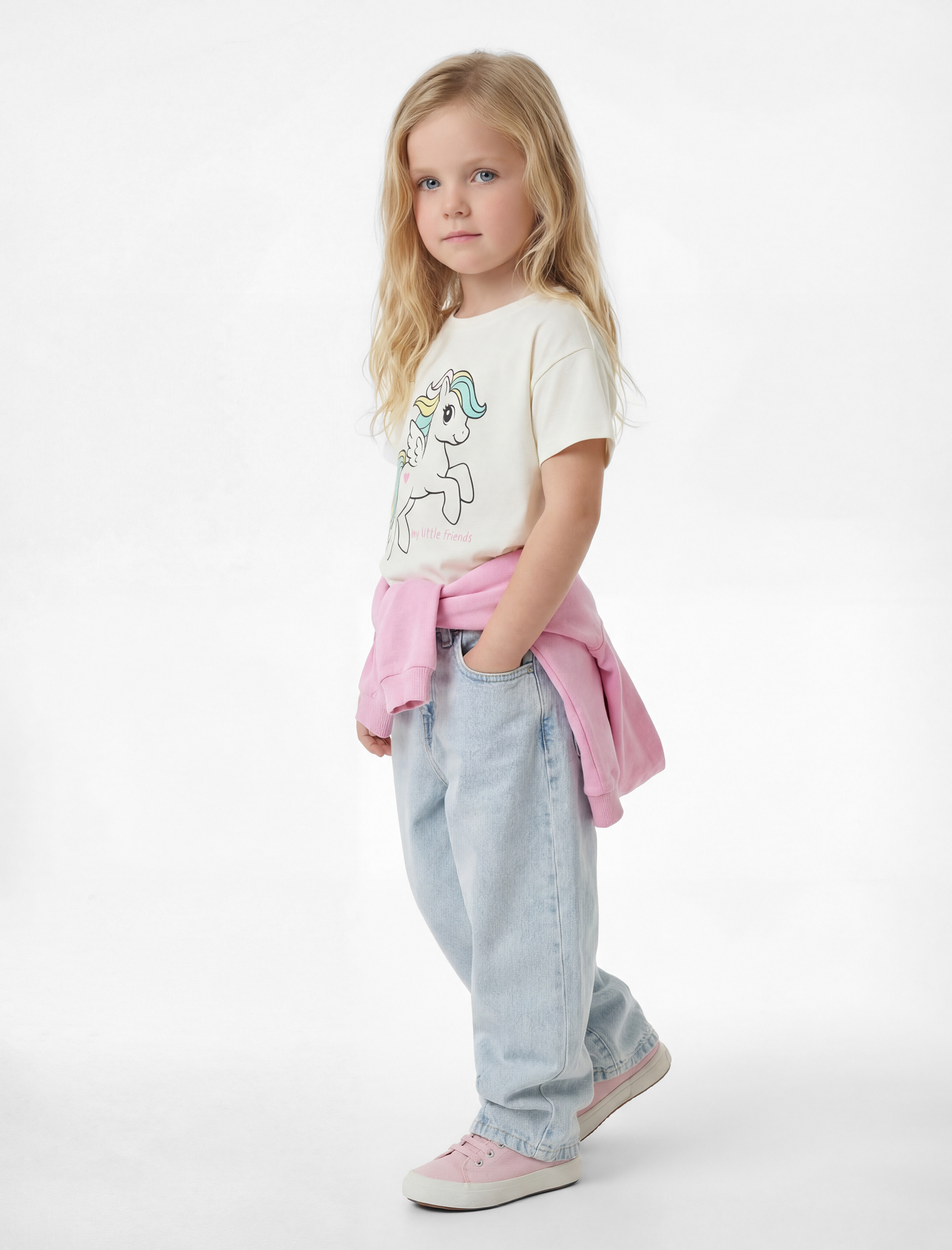  Kız Bebek Kısa Kollu Bisiklet Yaka Pamuklu Unicorn Baskılı Tişört