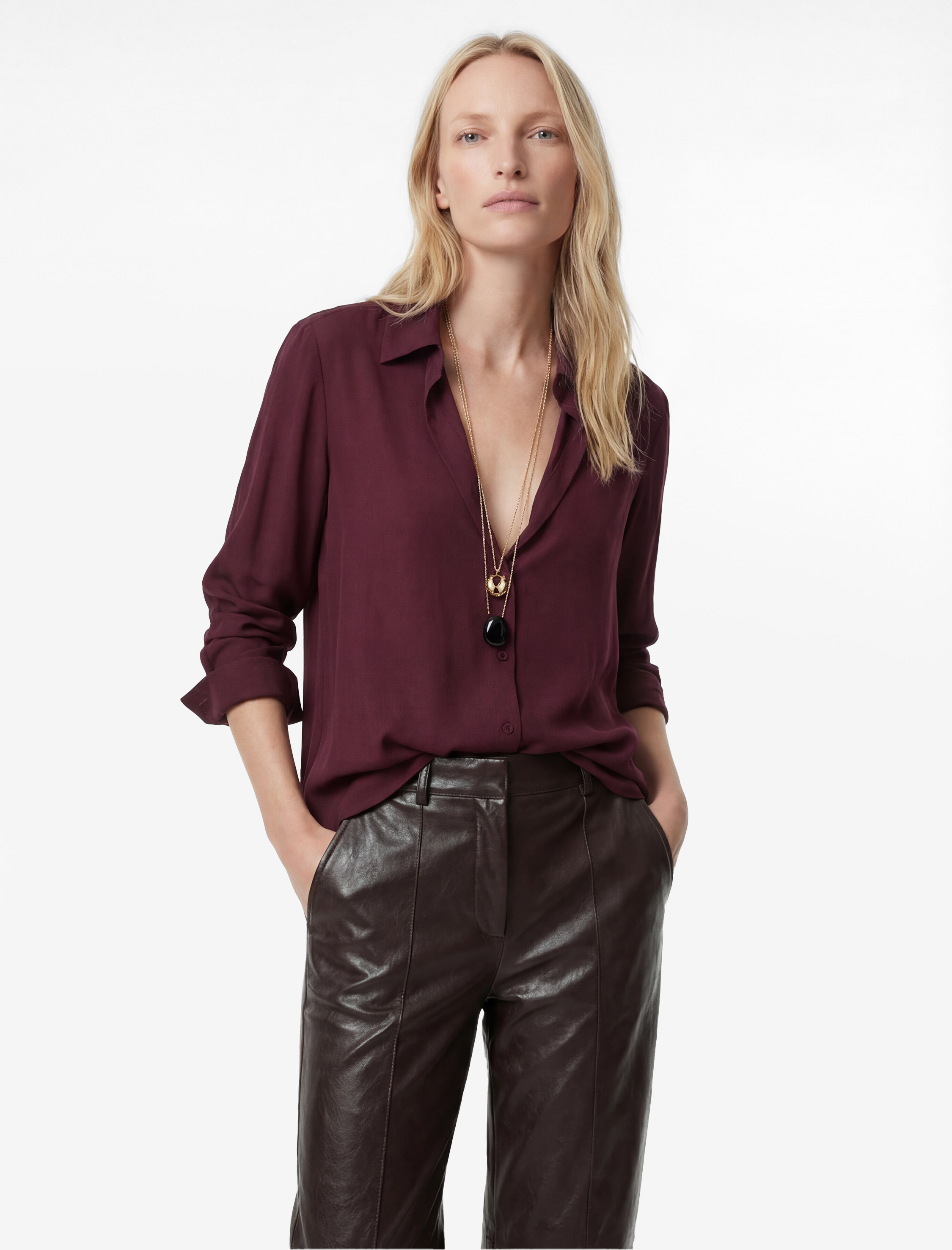   Regular Fit Düğmeli Uzun Kollu Şifon Gömlek