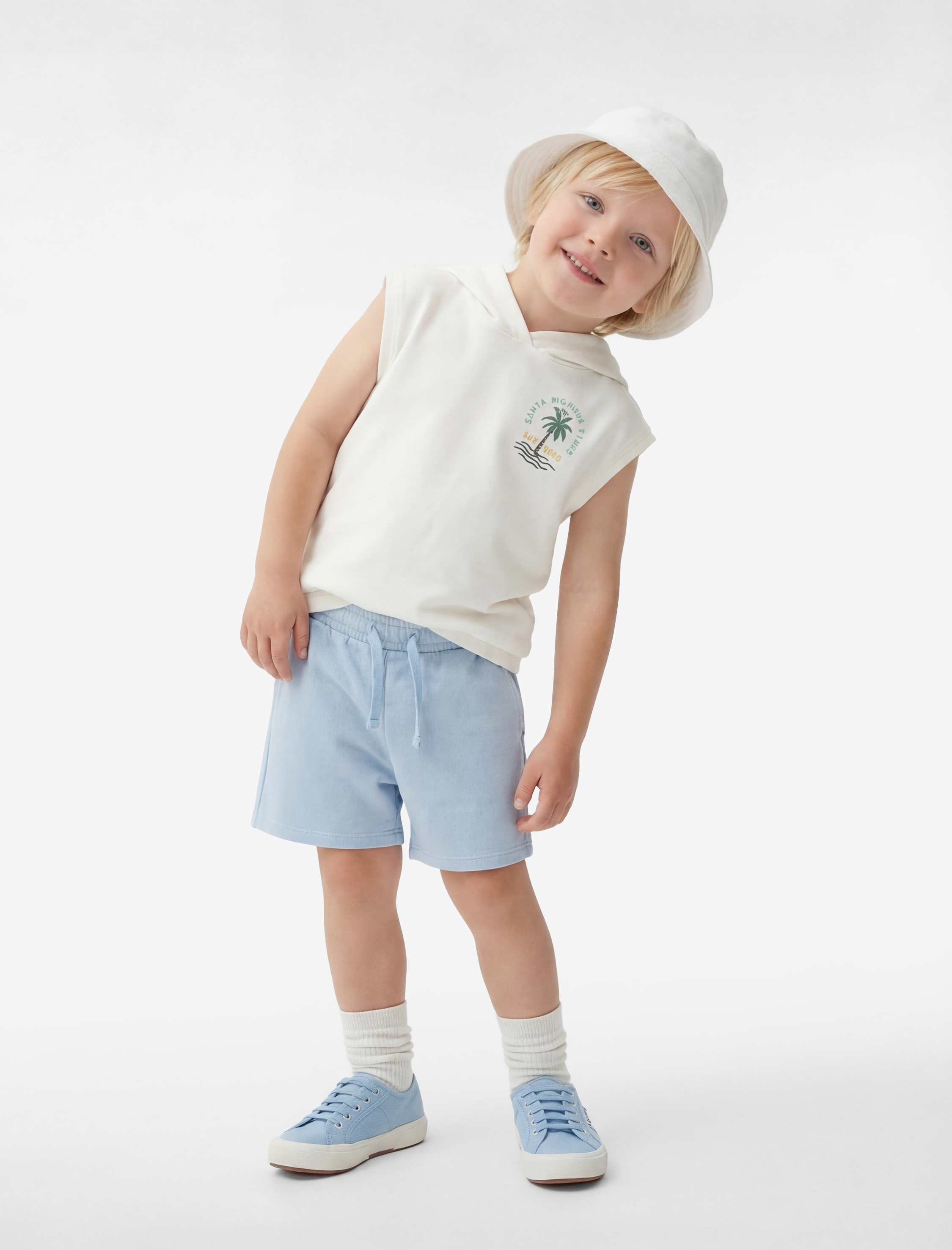  Erkek Bebek Pamuklu Kolsuz Kapşonlu 2'li Baskılı Üst ve Şort Seti