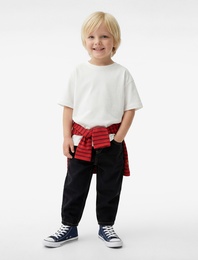 Pamuklu Beli Lastikli Düğmeli Relax Fit Denim Pantolon