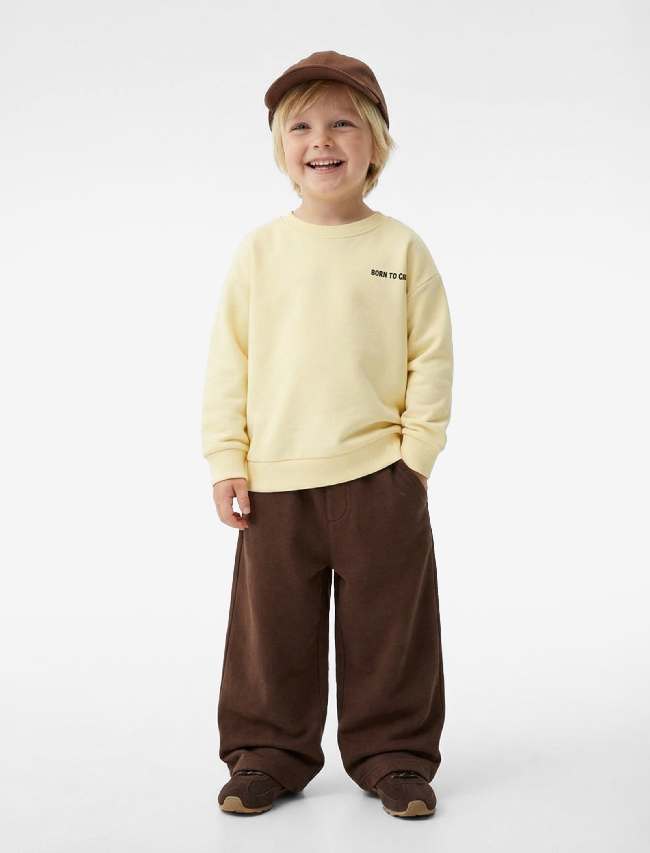  Erkek Bebek Pamuklu Uzun Kollu Bisiklet Yaka Baskılı Sweatshirt