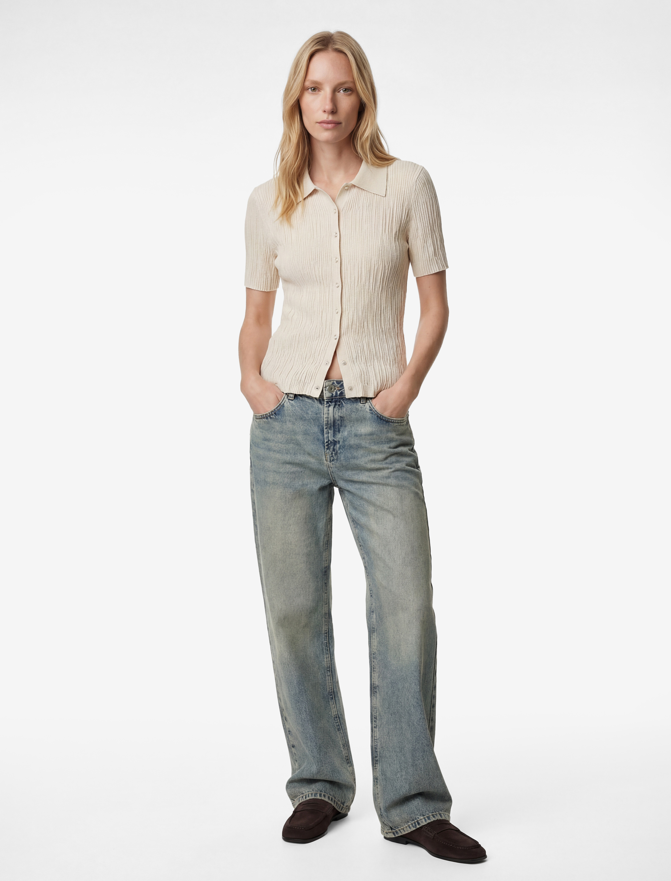   Slim Fit Polo Yaka Kısa Kollu Düğmeli Kazak