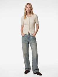 Slim Fit Polo Yaka Kısa Kollu Düğmeli Kazak