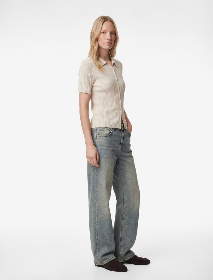  Slim Fit Polo Yaka Kısa Kollu Düğmeli Kazak