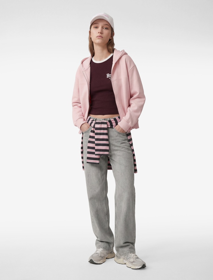  Modal Karışımlı Kapüşonlu Oversize Fermuarlı Sweatshirt