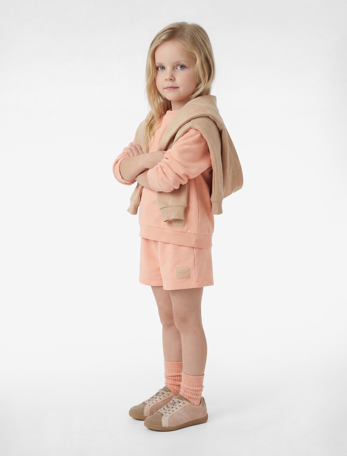 Kız Bebek Pamuklu Uzun Kollu Bisiklet Yaka Sweatshirt ve Şort Takım - 2'li Set