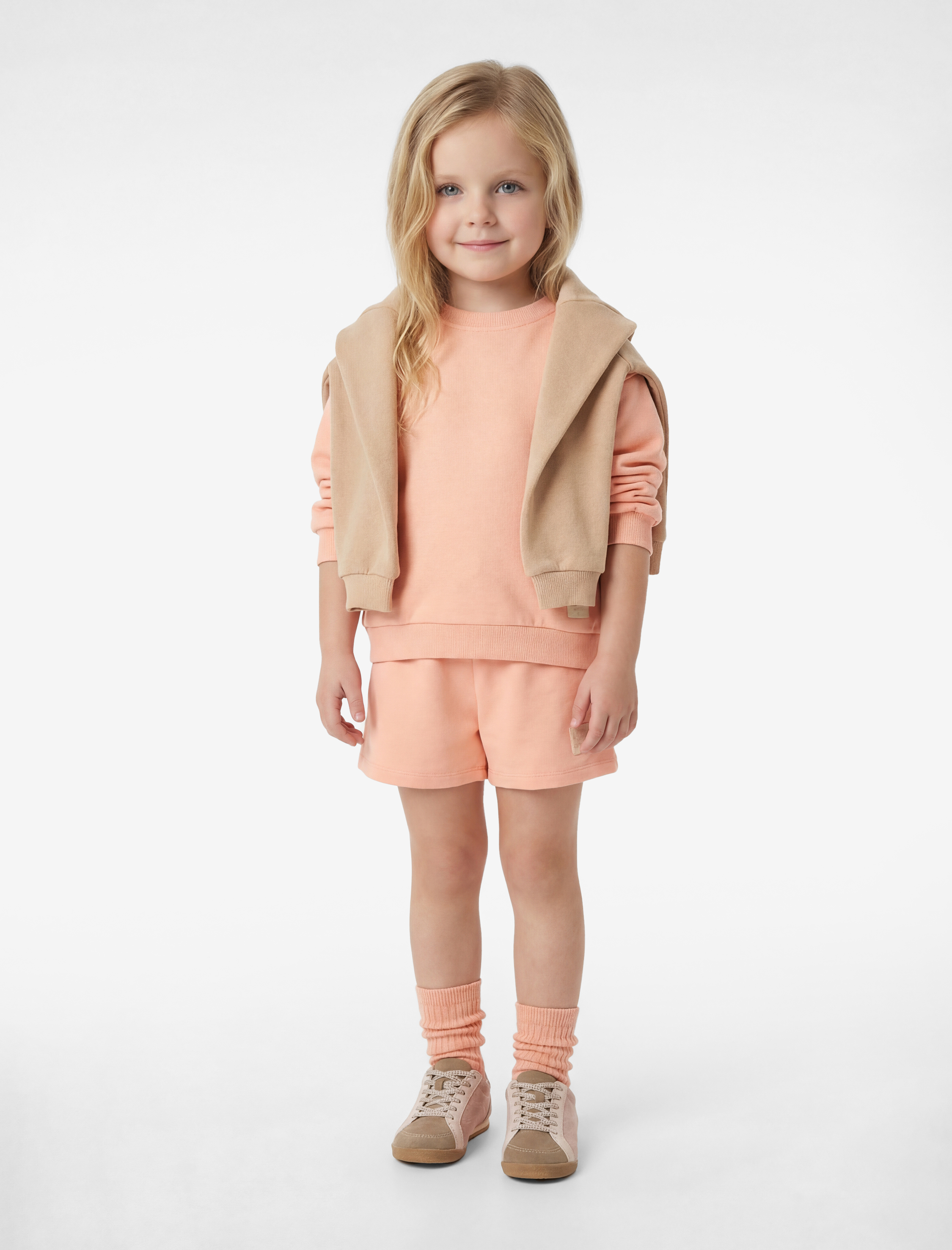  Kız Bebek Pamuklu Uzun Kollu Bisiklet Yaka Sweatshirt ve Şort Takım - 2'li Set