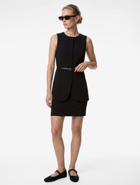 Kemer Detaylı Kolsuz Bisiklet Yaka Katlı Mini Elbise